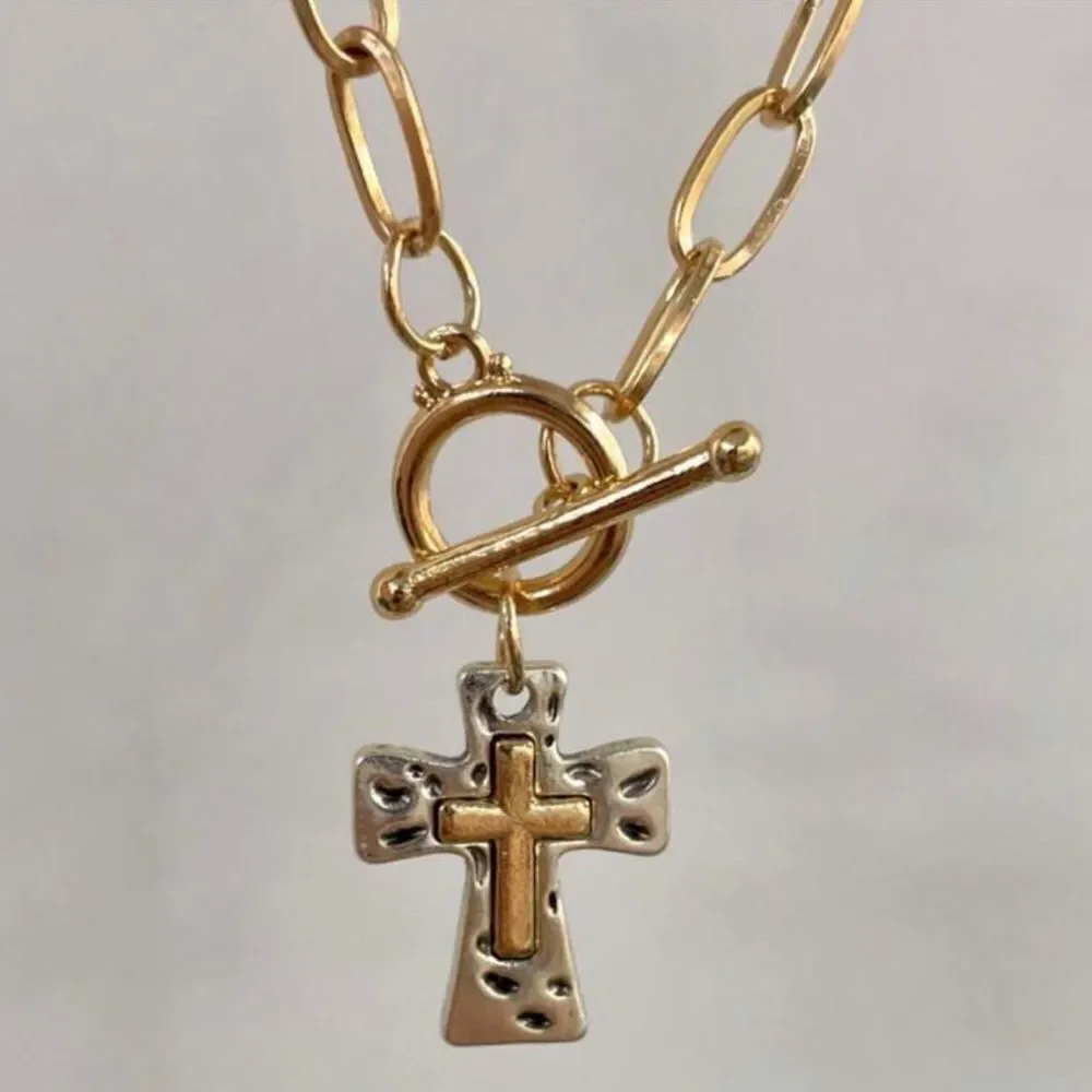 Gold and Silver Cross Necklace A1471